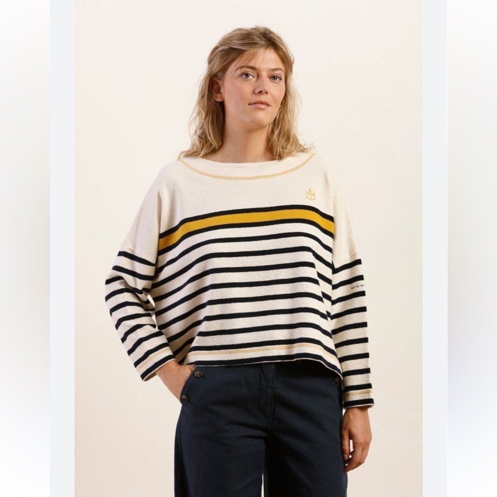 Mat De Misaine Long Sleeve Stripped Oversized Cropped Cotton Nautical Top